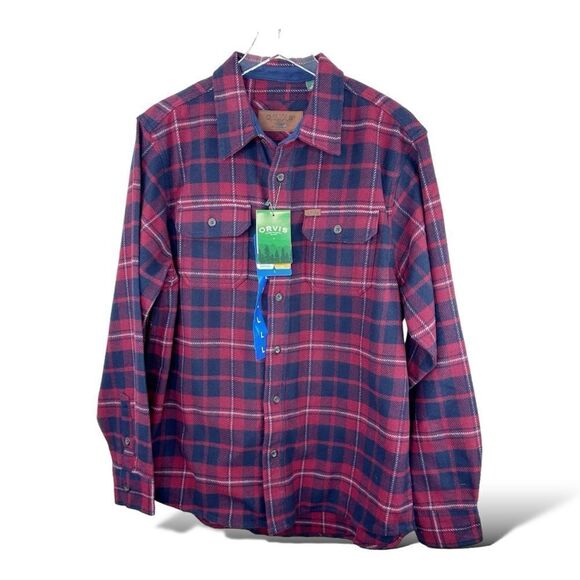 NWT  ORVIS Heavy Weight Flannel Men's  Hand Pockets Long Sleeve in Red Large - Picture 1 of 15
